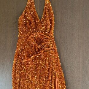 Sequin Orange Evening Dress